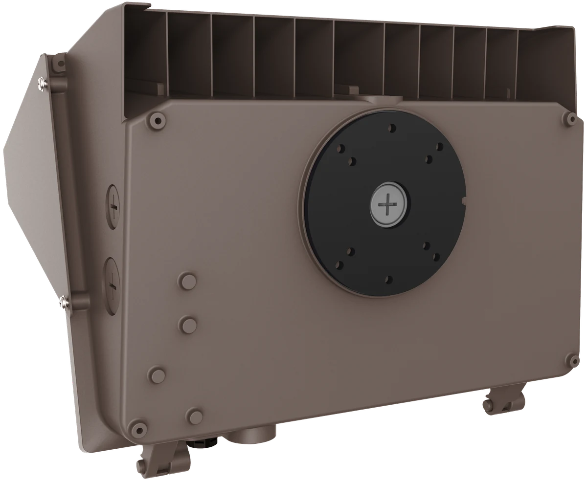 Guardian preview — Dark Bronze finish, 3/4 back angle showing J-box mount and heat fins