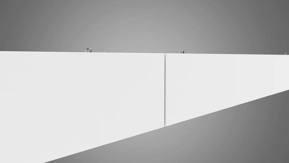 Side profile macro of the Lara architectural-linear housing showing the slim 1.96-inch wide by 2.95-inch tall iron extrusion that resists flex and sag across long single-piece spans