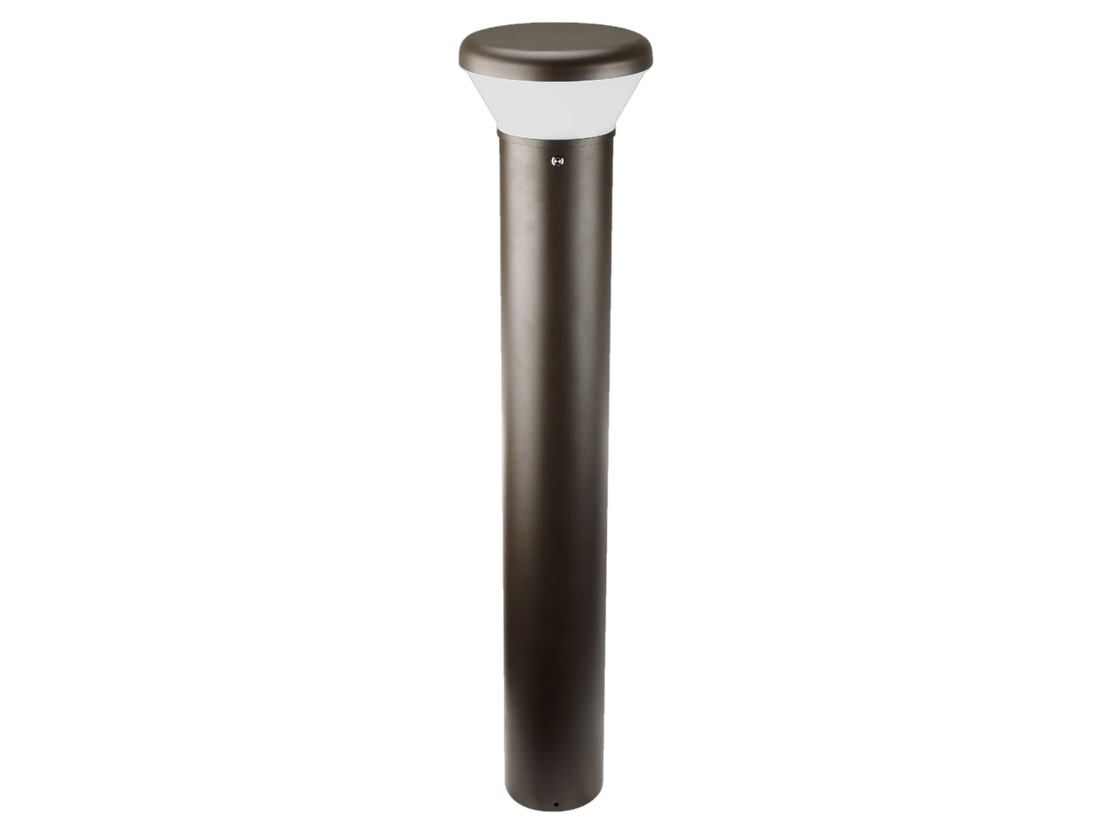 Sentry bollard preview — Dark Bronze finish, full elevation showing crown + shaft + anchor flange