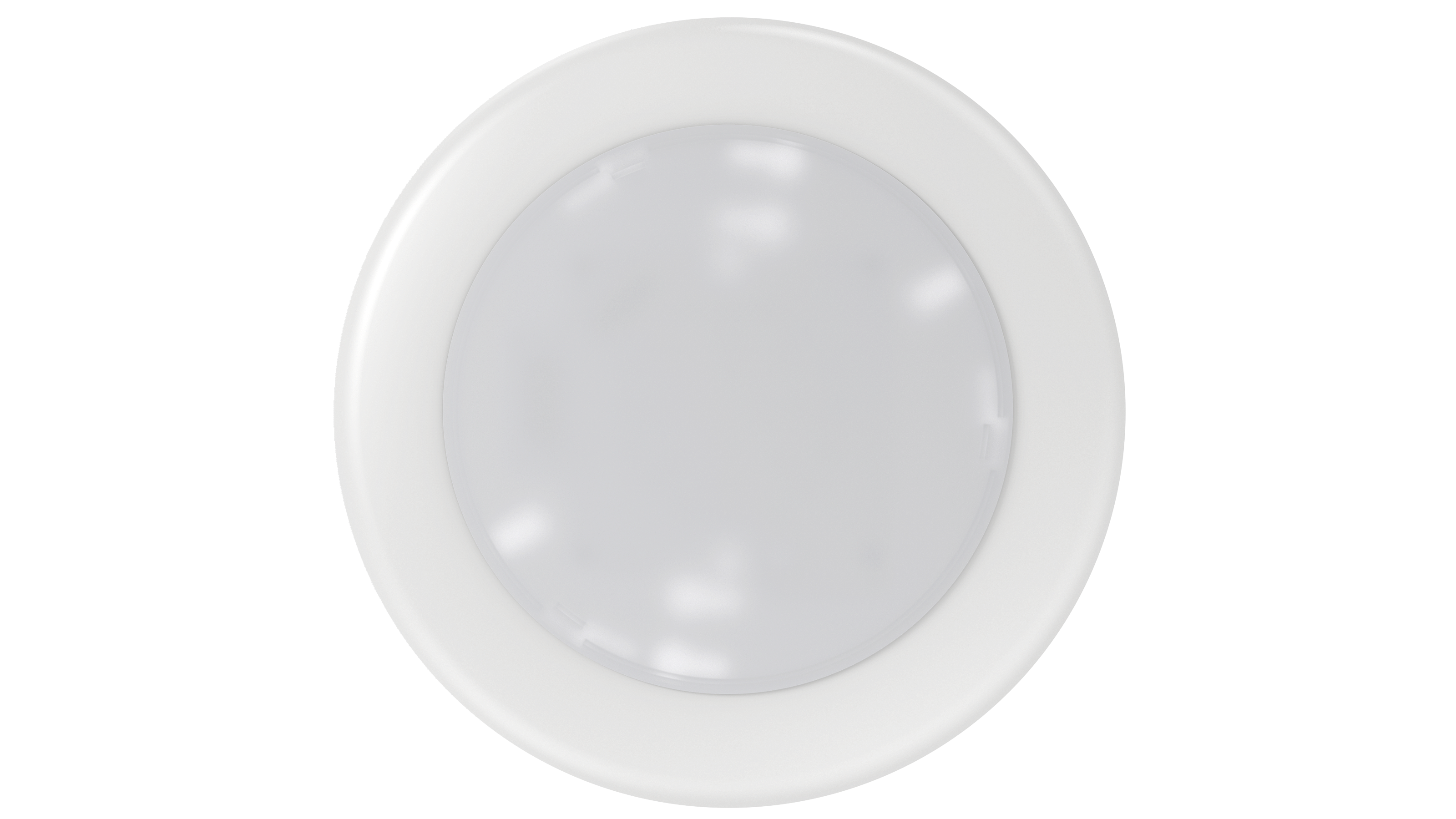 LSMT615-S5E eCrescent — 6″ surface-mount disk downlight, white finish, front 3/4 hero showing the low-profile back-lit lens and IP65 wet-rated 0.95″ profile