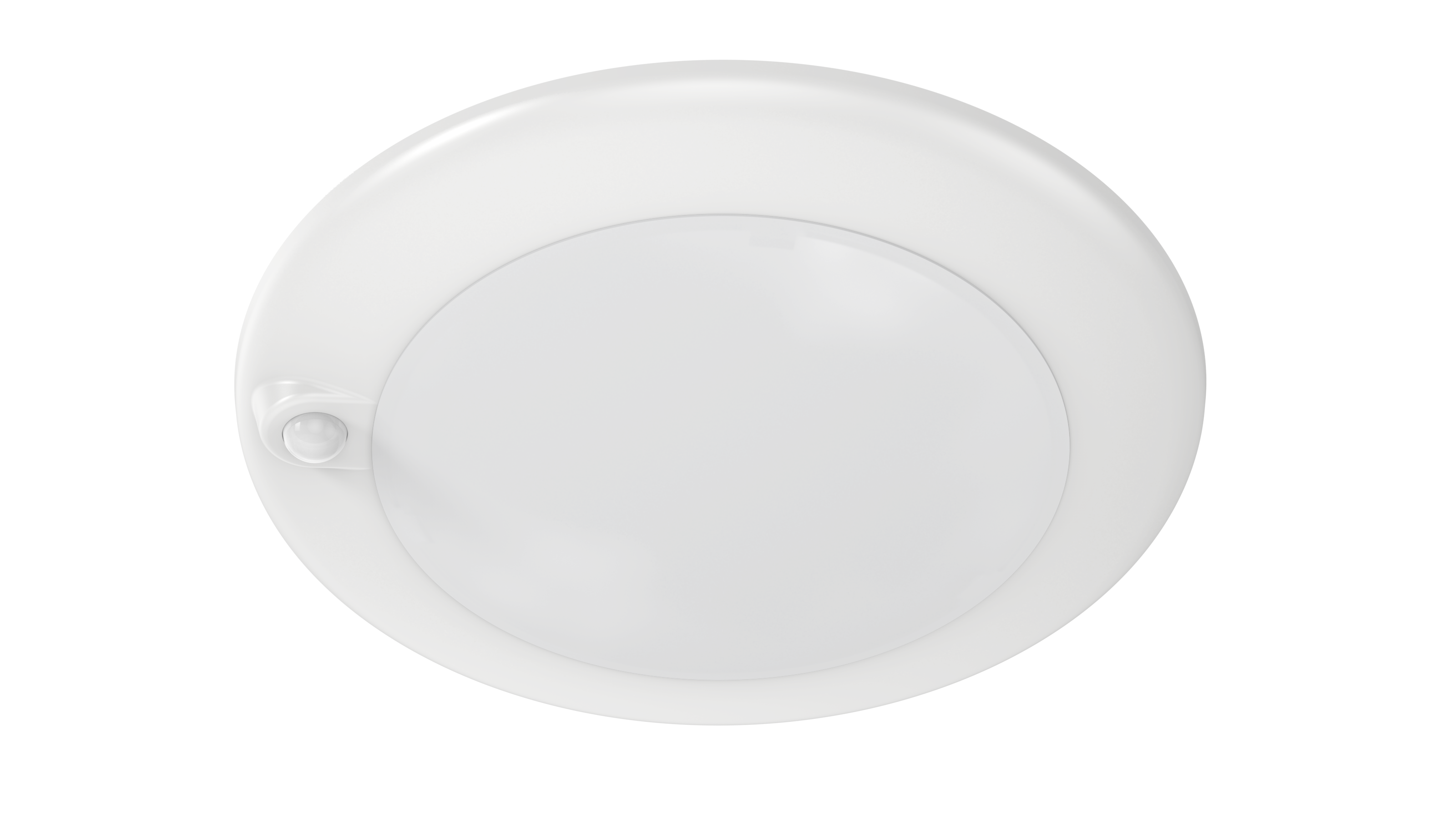 LSMT615-S5E/P eCrescent with built-in PIR sensor — 6″ disk with the integrated motion sensor visible at the rim, the only PIR variant in the eCrescent lineup, with selectable 10s / 1min / 10min hold time