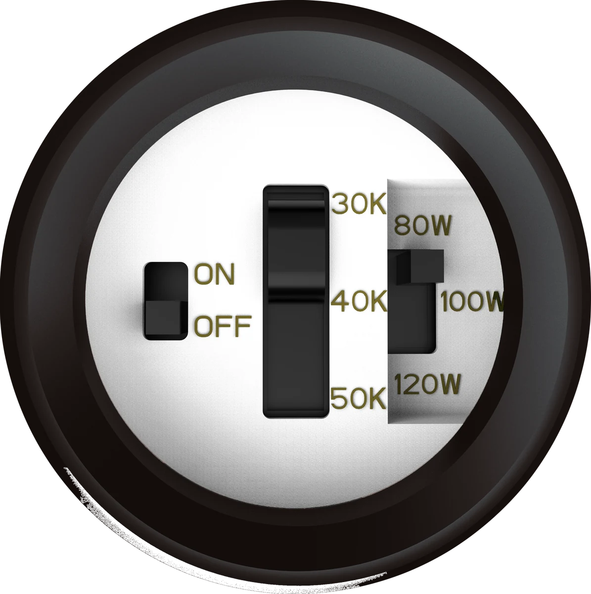 Nightwatch control side — sensor cap port + 4-WATTselect / 3-CCTselect DIP switches · accepts optional Button Photocell (PSB) and microwave occupancy sensor for dusk-to-dawn + bi-level operation