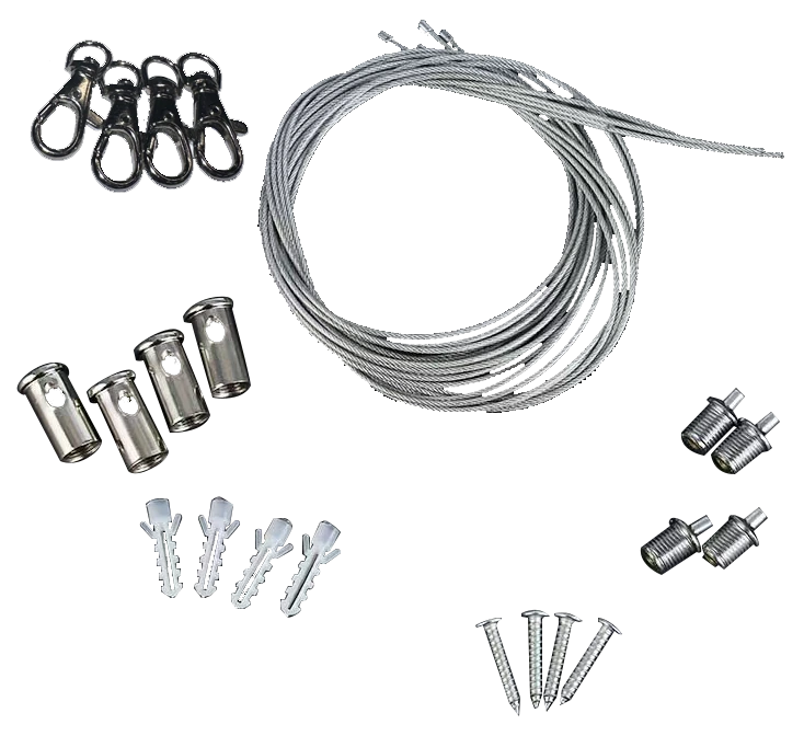 SUSPN## · custom-length cable suspension kit · same hardware as SUSPN06 with build-to-order cable length