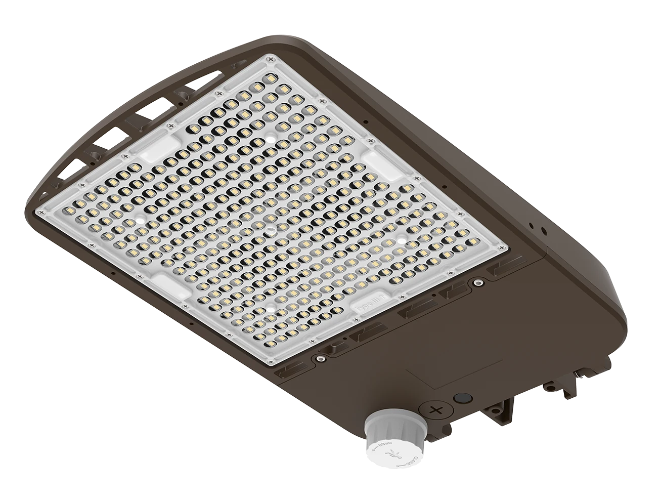 luxoⒶRCH Heritage — ECO contractor-grade shoebox area light, 70-300W field-set across 2 housings, parking-lot pole fixture pairing for Radiator-lit sports venues