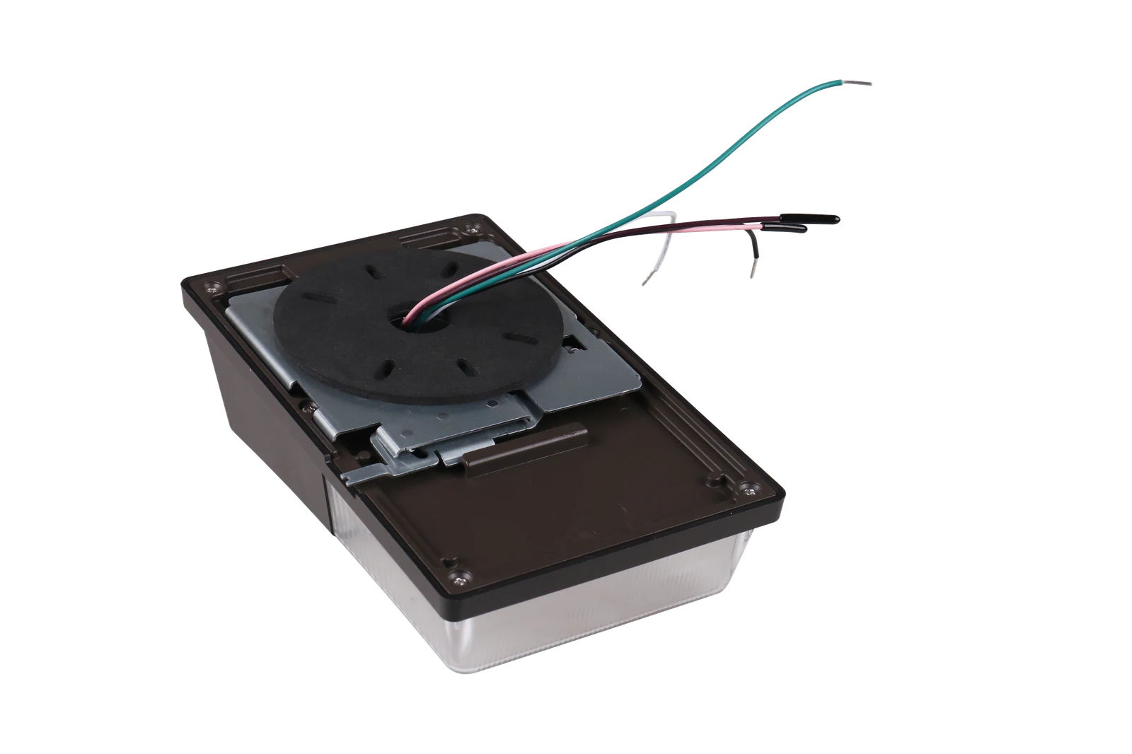 Ramparts back / side view showing the die-cast aluminum housing with WetGuard sealing and J-box mounting plate