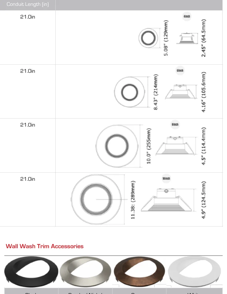LCDL Solstice SafeZone four-size dimension diagram showing LCDL4 LCDL6 LCDL8 LCDL10 trim diameters of 5.08 inches, 8.43 inches, 10.00 inches, and 11.38 inches — four fire-rated apertures under one ordering family