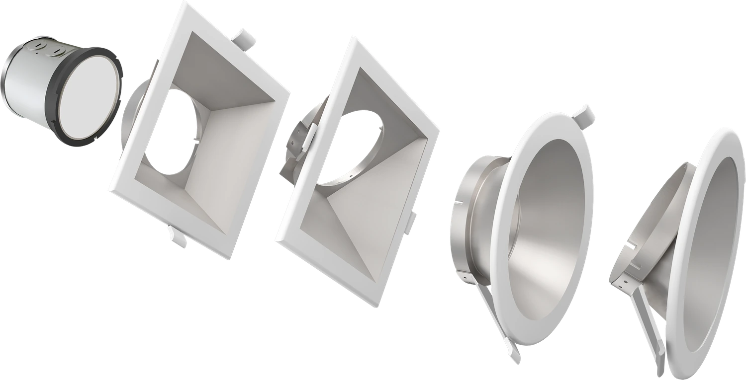 LCDL Spectra — spec-grade high-output integrated-J-Box commercial downlight · clean studio product shot · the high-lumen downlight cousin in the planoⒶRCH family